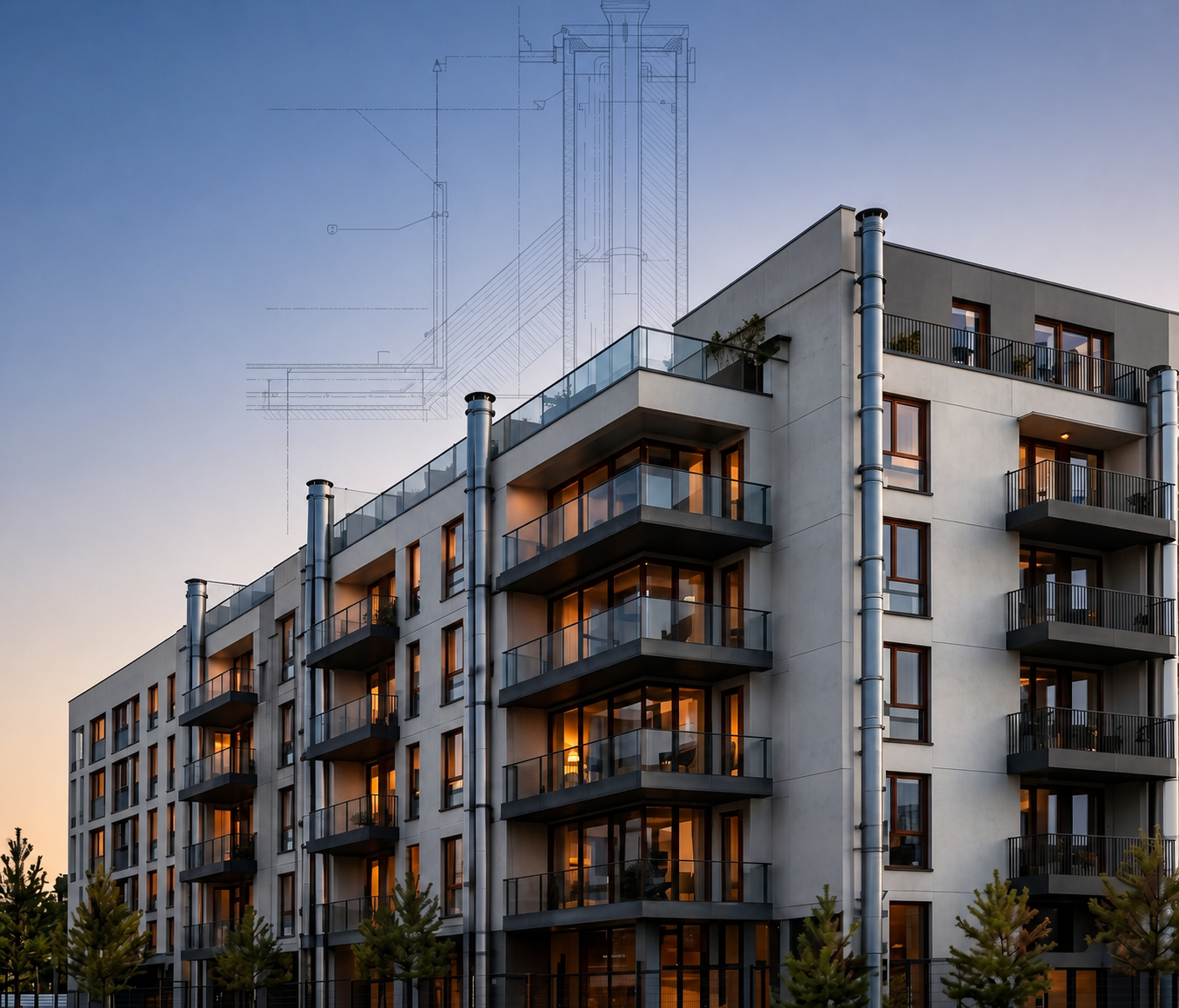 HENITOM chimney installation on an apartment building